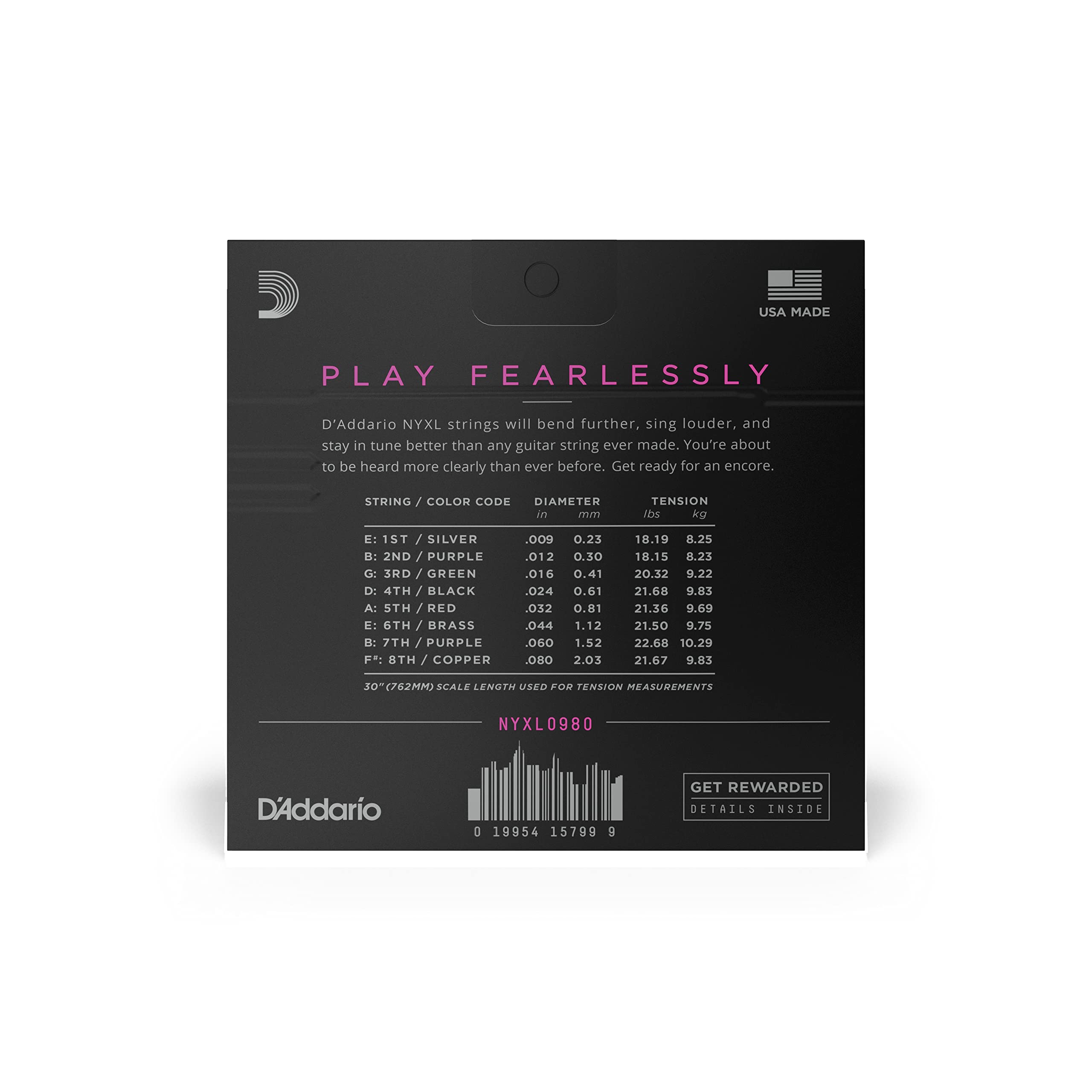 D'Addario Guitar Strings - NYXL Electric Guitar Strings - NYXL0980 - Unrivaled Strength, Tuning Stability, Enhanced Mid-Range -
